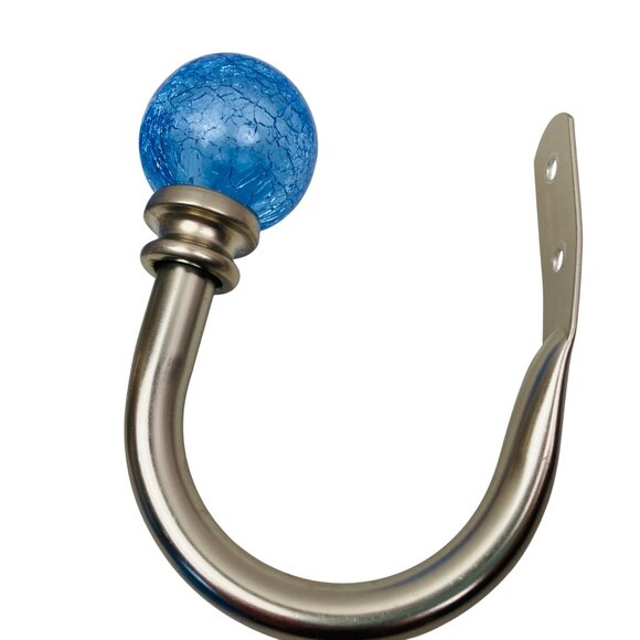 Set Of 4 Blue Crackle Glass Globe Ball Curtain Tiebacks or Wall Hooks Hangers - Picture 3 of 7